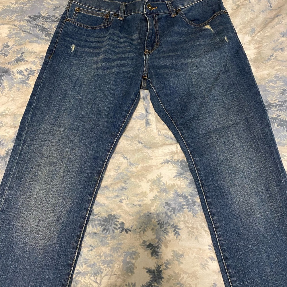 J. Crew NWT The Driggs Slim Straight Jeans Light Factory Distressing 33W 30L